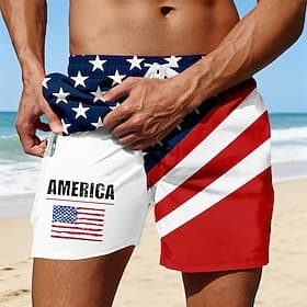 4th of July 2026 250th Men's American US Flag 1776 Lined Shorts 2 in 1 Board Shorts Swim Shorts Mid Waist Patriotic Daily Outdoor Festival Side Pockets With Co thumbnail 2