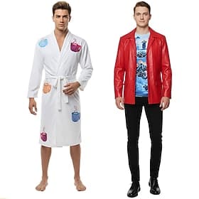 Fight Club Costume de veste rouge Peignoir blanc à imprimé café Costume élégant Cosplay for Homme Adulte Halloween Carnaval Performance Comic-Con Salon de l'An