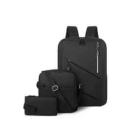 College Student Backpack Set, Minimalist Black Laptop Backpack with Matching Crossbody Bag and Pencil Pouch, Multi-Pocket School Bookbag for Campus, Classes, T