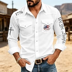 4th of July 2026 250th Men's American US Flag 1776 Shirt Button Up Shirt Long Sleeve Western Patriotic Daily Outdoor Holiday Summer Spring Turndown 3D Print Co thumbnail 3