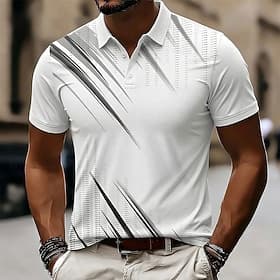 Men's Geometic Polo Shirts Short Sleeve Polo Shirts Collared Shirts Casual Athleisure 3D Print Buttons Breathable Mesh Spring  Summer Blue Black White