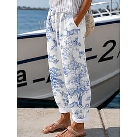 Women's Chinos Pants Trousers Vacation Vintage Casual Full Length Medium Waist Floral Graphic Drawstring Pocket Printing Comfort Soft Outdoor Inelastic Casual thumbnail 2
