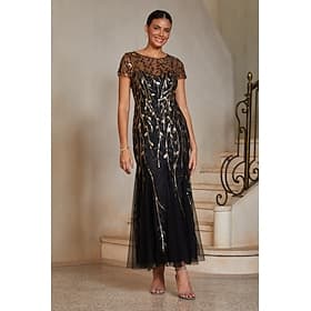 Women's Dress Mermaid Trumpet Ankle Length Crew Neck Short Sleeve Elegant Vintage Dress with Tulle Glitter