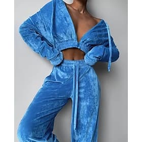 Femmes Ensembles de survêtements à enfiler Survêtement 2 pièces Tenues de détente Cordon de serrage avec poche Couleur Unie Ensemble Vêtements Printemps Automn thumbnail 4