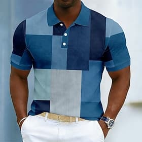 Men's Color Block Geometic Polo Shirts Short Sleeve Polo Shirts Collared Shirts Casual Athleisure Daily Wear 3D Print Buttons Breathable Mesh Spring  Summer Bl thumbnail 2