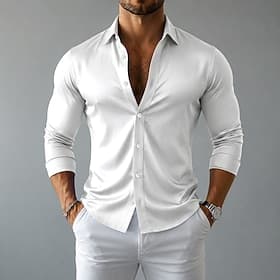 Homme Chemise Chemise en satin Chemise habillée Chemise Boutonnée Chemise de Bal Affaires Mariage Bleu Ciel Noir Blanche Vin manche longue Col Rabattu Toutes s