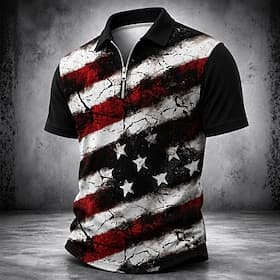 4 juillet 2026, 250e anniversaire Homme Drapeau Américain Polo Polo à fermeture éclair Manche Courte Col Rabattu Décontracté / Sportif Occasionnel Quotidien Sp thumbnail 4