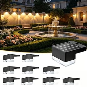 Lot de 10 lampes solaires étanches pour terrasse, balcon, escalier, mur et aménagement paysager extérieur. Idéales pour décorer un jardin, une terrasse, un esc