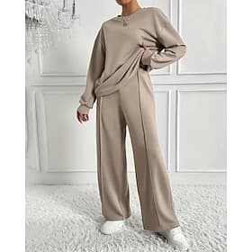 Femmes Ensembles de survêtements à enfiler Survêtement 2 pièces Tenues de détente Cordon de serrage avec poche Couleur Unie Ensemble Vêtements Printemps Automn