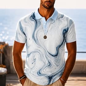 Homme Abstrait Marbre Polos Hawaïens Manche Courte Polos Revers Occasionnel Resort Athleisure Impression 3D Boutons Maille Respirante Printemps  Été Bleu Viole thumbnail 2