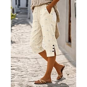 Femmes Short en coton et lin Pantalon capri Leggings Pantacourt Vacances ancien style grand-mère côtier Capris Taille Moyenne Fleuri Graphique Abstrait Imprimé thumbnail 2