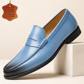 Men's Classic Casual Wedding Leather Italian Full-Grain Cowhide Slip Resistant Breathable Slip-on Blue Spring Fall All Seasons thumbnail 2