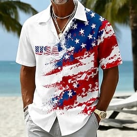 4 juillet 2026, 250e anniversaire Homme Drapeau Américain Chemise Chemise d'été Chemise Boutonnée Manche Courte Patriotique Extérieur Festival Été Printemps Co thumbnail 3