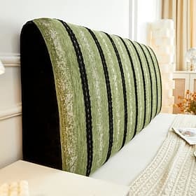 Housse de tête de lit monobloc en chenille épaisse à rayures, housse de tête de lit élastique universelle, résistante aux taches