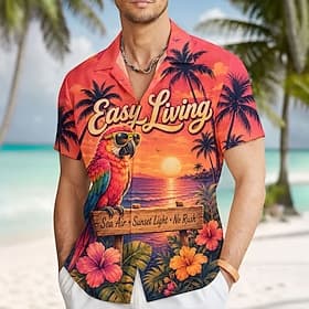 Homme Perroquet Cocotier Plantes Tropicales Chemise hawaïenne Chemises tropicales Chemise Aloha Manche Courte Hawaïen Quotidien Vacances à la Plage Été Printem thumbnail 4