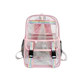 Girls Clear School Backpack, Transparent Pink PVC Bookbag for Elementary and Middle School Students, Cute Iridescent Kids Backpack for Daily School Use