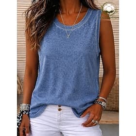 Women's Washed Cotton 100% Cotton Cotton Shirt Plain Vintage Fashion Stylish Sleeveless Crew Neck Regular Tops Casual Blue Pink Purple Green Gray Summer Spring