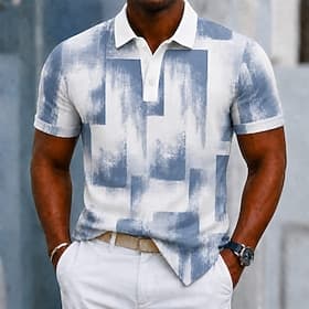 Homme Bloc de Couleur Géométrique Polo Manche Courte Polos Chemises à Col Occasionnel Athleisure Fête Tenue quotidienne Impression 3D Boutons Maille Respirante