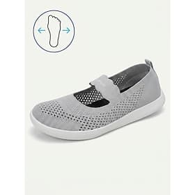 Women's Gray Wide Width Knit Mary Jane Walking Shoes – Breathable Slip-On Sneakers with Extra Wide Toe Box, Lightweight Flexible Sole and Non-Slip Outsole for