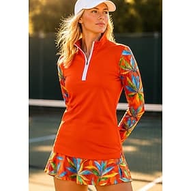 Femmes Floral T-shirt de sport Chemise de tennis Haut de tennis manche longue Fermeture éclair Floral UPF50 Résistant aux UV Haute élasticité Évacuation de l'H