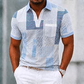 Homme Géométrique Bloc de Couleur Polo Manche Courte Polos Chemises à Col Vêtement décontracté de travaile Extérieur Athleisure Tenue quotidienne Impression 3D thumbnail 2