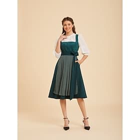 Oktoberfest Robe Dirndl Longueur midi Tablier aspect satiné avec poches Col carré Femme de ménage Bavarois Allemand Alpin Prairies Femmes Carnaval Fête de la B thumbnail 2