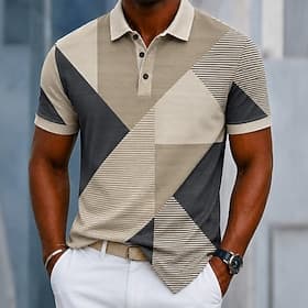 Homme Bloc de Couleur Géométrique Polo Manche Courte Polos Chemises à Col Occasionnel Athleisure Tenue quotidienne Impression 3D Boutons Maille Respirante Prin thumbnail 4