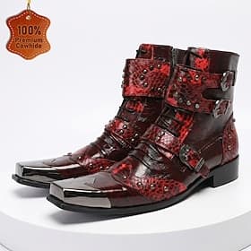Men's Fashion Wedding Leather Italian Full-Grain Cowhide Comfortable Slip Resistant Buckle Dark Red Spring Fall All Seasons thumbnail 2