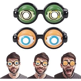 Lot de 2 lunettes fantaisie amusantes, lunettes à yeux globuleux loufoques pour adultes, lunettes fantaisie rigolotes avec yeux clignotants, accessoire de dégu