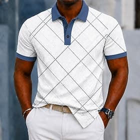 Homme Géométrique Polo Manche Courte Polos Chemises à Col Occasionnel Athleisure Tenue quotidienne Impression 3D Boutons Maille Respirante Été Printemps Blanch