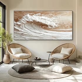 Peinture à l'huile texturée 3D faite à la main, représentant des vagues. Art mural moderne, grand format, style impasto, sur toile, représentant un océan aux t