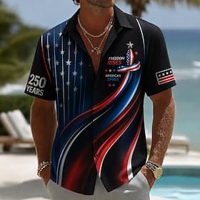 4th of July 2026 250th Men's American Flag Shirt Summer Shirt Button Up Shirt Short Sleeve Patriotic Outdoor Festival Summer Spring Turndown 3D Print Collared