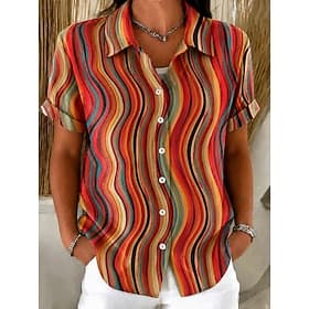 Femmes Chemise Boutons Imprimé Graphique Plaid ancien Quotidien Élégant Manche Courte Col de chemise Hauts Réguliers Occasionnel Quotidien Bleu Rouge Été Print