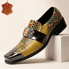 Men's Fashion Wedding Leather Italian Full-Grain Cowhide Comfortable Slip Resistant Loafer Yellow Spring All Seasons thumbnail 2