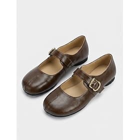 Women's Daily Work Buckle Flat Heel Round Toe Fashion Faux Leather Buckle Black Brown