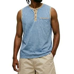Men's Tank Top Vest Top 100% Cotton Acid Wash Shirt Sleeveless Henley Summer Spring Plain Fashion Casual Color Block Garment Dyed Faded Casual Vacation Street