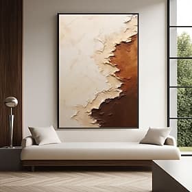 Peinture sur toile texturée 3D faite à la main, art à l'huile moderne beige et marron, art abstrait marron et beige, décoration intérieure, grand format, à acc