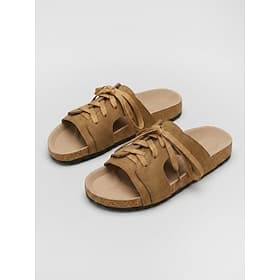 Women's Lace-Up Comfort Footbed Slides – Wide Fit Open Toe Slide Sandals with Cushioned Insole and Non-Slip Sole for Walking, Travel and Everyday Wear