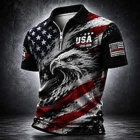 4 juillet 2026, 250e anniversaire Homme Drapeau Américain Polo Polo à fermeture éclair Manche Courte Col Rabattu Décontracté / Sportif Occasionnel Quotidien Sp