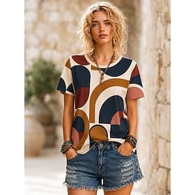 Femmes T-shirt Imprimé Graphique Mode Élégant Classique Manche Courte Col ras du cou Col rond Hauts Longs Occasionnel Quotidien Sports Noir Jaune Rouge Marron