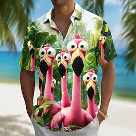 Homme Flamant rose Cocotier Plantes Tropicales Chemise hawaïenne Chemises tropicales Chemise Aloha Manche Courte Hawaïen Quotidien Vacances à la Plage Été Prin thumbnail 3