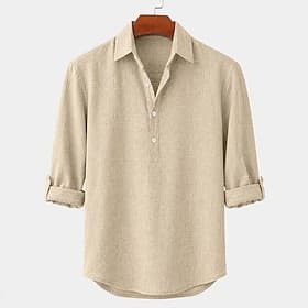 Men Shirt Linen Shirt Summer Shirt Button Up Shirt Plain Casual Daily Blue Black White Green Long Sleeve Shirt Collar Spring  Summer Summer Clothing Apparel