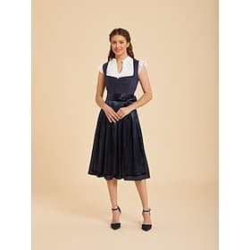 Oktoberfest Robe Dirndl Longueur midi Tablier aspect satiné avec poches Col carré Femme de ménage Bavarois Allemand Alpin Prairies Femmes Carnaval Fête de la B