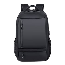 College Student Commuter Backpack, Minimalist Black Laptop Bookbag with Multi-Pocket Storage, Side Mesh Pockets and Padded Shoulder Straps for Campus, Work, Tr