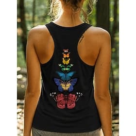 Women's Tank Top Graphic Butterfly Bohemia Beach Sleeveless V Neck Regular Tops Casual Daily Beach Wear Blue Black White Summer Spring