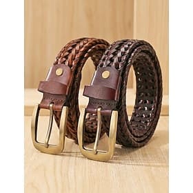 Men's Handcrafted Braided Leather Belt Adjustable Waist Genuine Leather Woven Belt for Casual Business Travel Vacation Black Brown Coffee Color