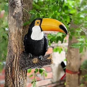 Statue de toucan en résine pour jardin, décoration murale réaliste, sculpture d'animal tropical pour cour, pelouse, terrasse, arbre et jardin.