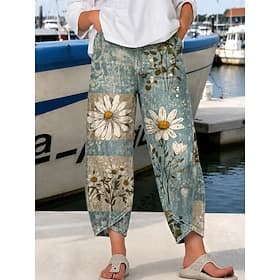 Femmes Slacks Pantalons Pantacourt Vacances ancien Style Ethnique Longueur cheville Taille haute Fleuri Graphique Ceinture Élastique Confortable Respirabilité