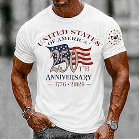 4 juillet 2026, 250e anniversaire Homme Drapeau américain T-shirt Manche Courte T-shirt Impression 3D Col ras du cou Chemise Patriotique Quotidien Festival Ble thumbnail 5