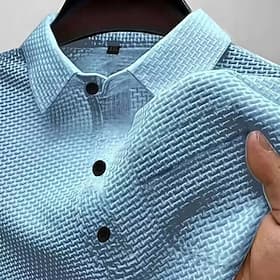 Men's Cooling Ice Silk Seersucker Polo Shirts Textured Casual Street Lapel Short Sleeve Basic Modern Plain Jacquard Lightweight Summer Spring Black White Burgu